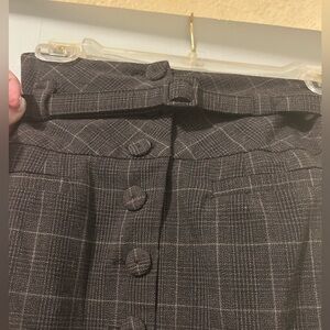 Brown Plaid Skirt with Belt